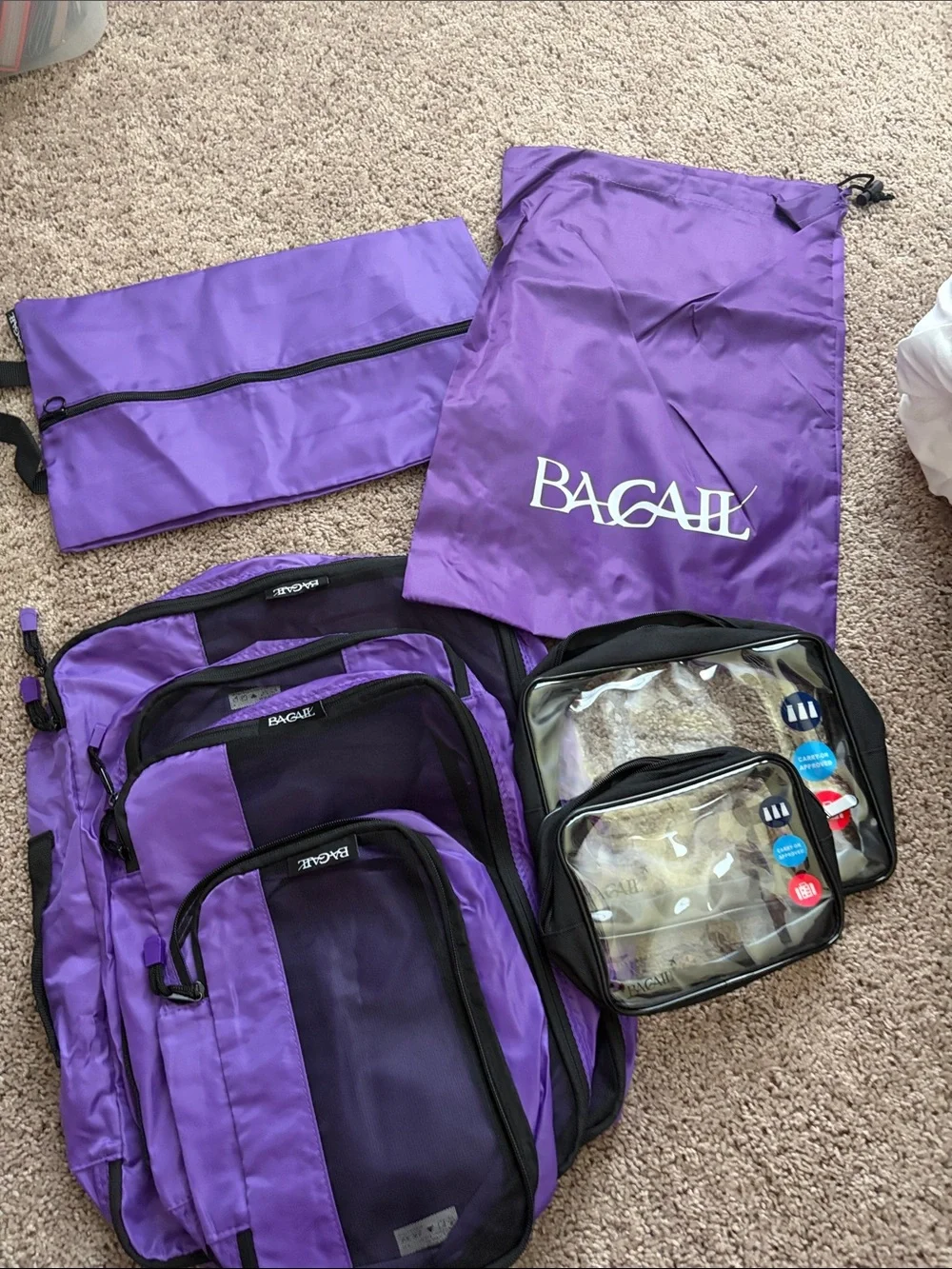 Purple Travel Packing Cube and Shoe Bag Set